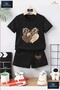 Unisex Children's "Hearts Leopard" Custom Printed Crew Neck T-Shirt - Shorts Set