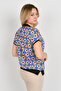 Women's Patterned Polo Neck Blouse with Elastic Waist and Sleeves 24E107 Blue - 4