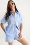 Women's Baby Blue Palm Embroidered Casual Shirt Pocket Detailed Shorts Muslin Top and Bottom Set G28-4884 60283359