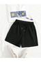 Black Elastic Waist Black Shorts - 3