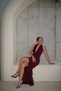 Women's Burgundy Halter Neck Long Dress 0994-2209 - 5