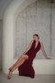 Women's Burgundy Halter Neck Long Dress 0994-2209 - 4