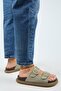 Lavanda Women's Genuine Leather Double Buckle Water Green Slippers - 6