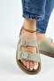 Lavanda Women's Genuine Leather Double Buckle Water Green Slippers