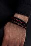 Men's Bracelet - Men's Leather Bracelet - Men's Beaded Bracelet - Red and Black Leather and Bead Combination Bracelet - 3