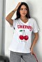 Women's V-Neck Cherry Printed 100% Cotton T-Shirt - 6