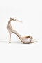 Cream Patent Leather Thin Heeled Women's Summer Sandals |   Vegan Leather Ankle Strap Stylish Sandals - 5