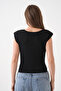 Women's Black Sandy Fabric Draped Collar Padding Detailed Tank Top 8113 - 3