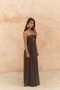 Burnika Bead Detail Brown Linen Dress - 3