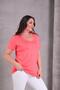 Women's Plus Size Wide Neck Breathable Fabric Coral T-Shirt - 3