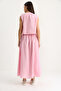 Women's Candy Pink Strappy Short Blouse Button Detail Flared Long Skirt Linen Top and Bottom Set 9322 60281055 - 7