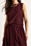 Women's Burgundy Strappy Short Blouse Button Detailed Flared Long Skirt Linen Top and Bottom Set 9322 60281055 - 6