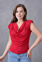 Women's Sandy Fabric Degaje Collar Padded Design Sleeveless Red Blouse 8113 - 4