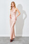 High Neck Backless Long Satin Dress - Stone |   28-1638
