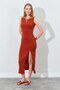 Front Slit Back V Detailed Strap Dress - Tile |   28-1690 - 7
