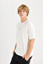 Boxy Fit Ecru Men's T-Shirt D6946Ax/Er105 - 3