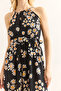 Women's Black Daisy Halter Collar Belted Woven Viscon Dress Elb-19001548 - 3