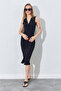 V-Neck Draped Sleeveless Sandy Dress - Black |   28-1693 - 3