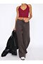 Women's V Neck Sleeveless Backless Strap Burgundy Blouse - 2