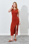 Front Slit Back V Detailed Strap Dress - Tile |   28-1690 - 3