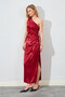One Shoulder Side Draped Satin Dress - Burgundy |   28-1805 - 6