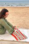 Women's Striped Multicolor Lined Knitwear Hand&Shoulder Beach Bag Orange-Green Chax816 - 3
