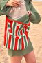Women's Striped Multicolor Lined Knitwear Hand&Shoulder Beach Bag Orange-Green Chax816 - 2