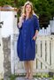 Navy Blue Shirt Collar Buttoned Long Sleeve Casual Muslin Woven Dress with Hidden Pocket 115 68 - 2