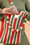Women's Striped Multicolor Lined Knitwear Hand&Shoulder Beach Bag Orange-Green Chax816 - 4