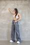 Unisex Striped Stopper Leg Parachute Pants Gray - 5