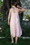 Pastel Pink V-Neck Strap Tie Pocket Dirty Stitching Casual Muslin Asymmetric Woven Dress 115 55 - 6