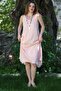 Pastel Pink V-Neck Strap Tie Pocket Dirty Stitching Casual Muslin Asymmetric Woven Dress 115 55 - 2