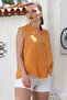 Mustard Judge Collar Sleeveless Buttoned Single Pocket Casual Muslin Woven Blouse 68 60
