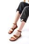 205-209 Tan Genuine Leather Buckle Flip Flops Women's Sandals - 3