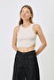 Women's oval ribbed strap crop tank top 920 beige - 3