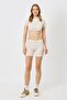 Women's short sleeve stand collar crop ribbed blouse 922 beige - 2