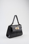 Women's Narcissus Black Design Lock Snap Closure Faux Leather Lined Handbag and Shoulder Bag - 5