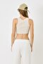 Women's halter neck ribbed stretchy mini crop tank top 924 beige - 5