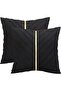 Black Velvet Throw Pillow Covers with Gold Leather (Black Gold, 18x18 inches, Pack of 2)