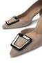 Women's Genuine Leather Stone Suede Heeled Shoes - 4