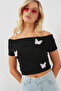 Madonna Collar Butterfly Detailed Blouse 957 - Black - 3