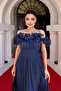 Chiffon Fabric Ruffle Detail Midi Dress - NAVY BLUE - 3