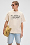Vyro Men's Print Detailed 100% Organic Cotton Crew Neck Oversize Vanilla T-Shirt - 3