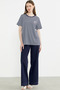 Combed Cotton T-Shirt with Striped Embroidery Detail - Navy Blue - 2
