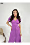 Women's Dress Front Gathered Slit Heart Neck Short Sleeve Viscose - 3