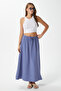Women's Trend Cool Fabric Indigo Waist Elastic Pocket Comfortable Fit Long Skirt - 3