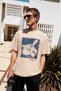 Nord Men's Print Detailed 100% Organic Cotton Oversize Short Sleeve Crew Neck Beige T-Shirt - 3