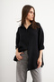 Kadın Siyah Oversize Basic Müslin Gömlek