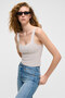 Sanukı Women's Slim Short Hollow Collar Stone Color Blouse - 4