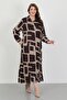 Women's Tan Patterned Cotton Viscose Large Size Dress